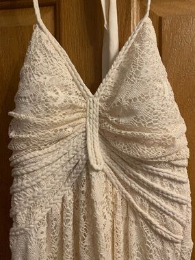 Vanity Boho Cream Crochet Lace Halter Dress with Braided Detail
